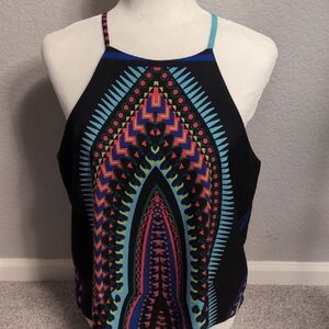 Moa Moa Vibrant Multicolor Geometric Halter Top Stunning Pattern!